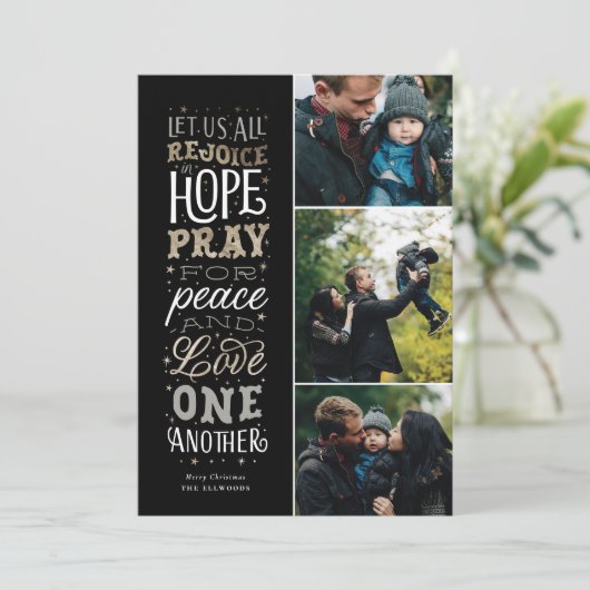 Rejoice Religies Faux Gold Foil Kaart met kerstmis (Staand voorkant)