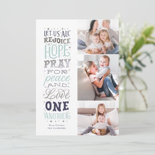 Rejoice Religous Faux Silver Foil met kerstKaart (Staand voorkant)