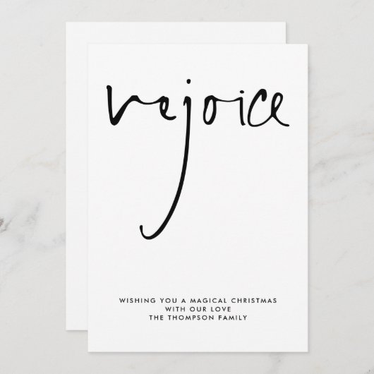 Rejoice Script Black White Name Kerstmis Feestdagenkaart (Voorkant / Achterkant)