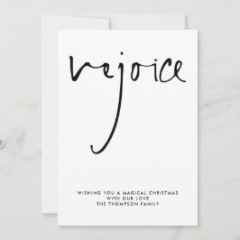 Rejoice Script Black White Name Kerstmis Feestdagenkaart