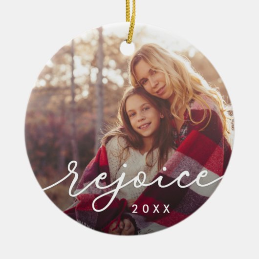 Rejoice Script | Foto Keramisch Ornament (Voorkant)