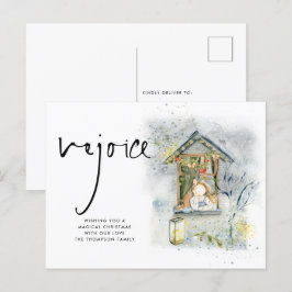 Rejoice Script-kerstmeisje op raam Briefkaart