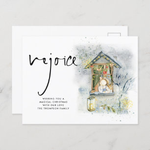 Rejoice Script-kerstmeisje op raam Briefkaart