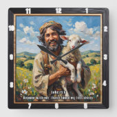 Rejoice: Shepherd Finds Lost Sheep Vierkante Klok (Voorkant)