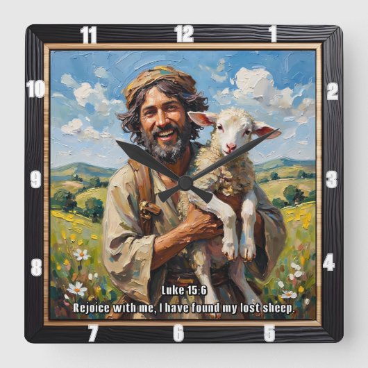 Rejoice: Shepherd Finds Lost Sheep Vierkante Klok (Voorkant)