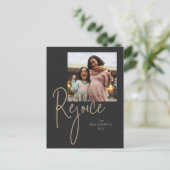 Rejoice Simple Photo Black Holiday Feestdagenkaart (Staand voorkant)