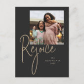 Rejoice Simple Photo Black Holiday Feestdagenkaart (Voorkant)