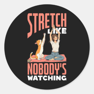 Rekken alsof niemand kijkt Grappige yoga en hond Ronde Sticker