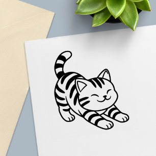 Rekkende Tabby Kat Zelfinktende Stempel
