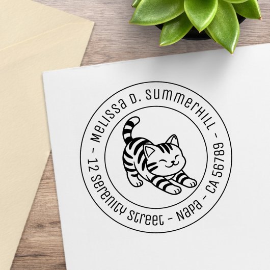Rekkende Tabbykat Rond Adres Rubberstempel
