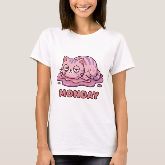Relatable "I Hate Mondays" Melting Kitty T-Shirt (Voorkant)