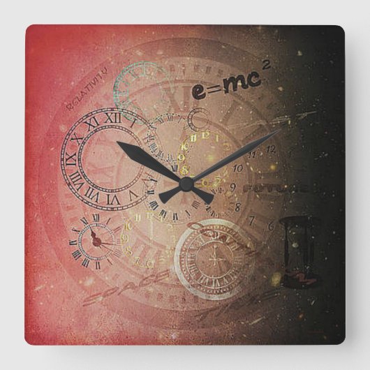 Relativiteit van tijdkunst vierkante klok (Voorkant)