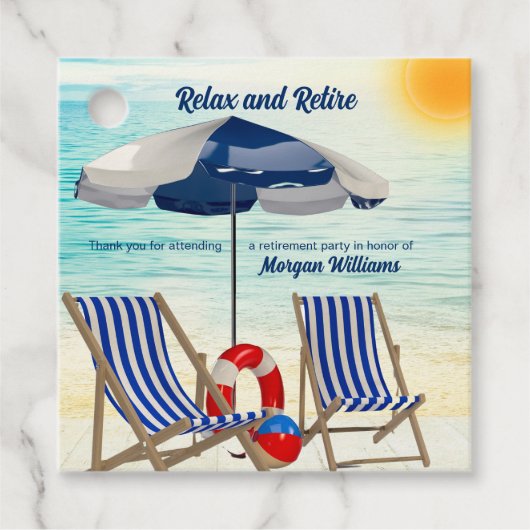 Relax and Retire Tropical Beach Chair Retirement Bedankjes Labels (Voorkant)