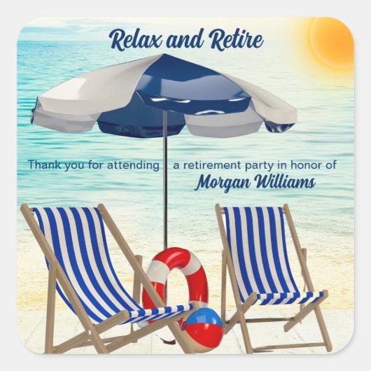 Relax and Retire Tropical Beach Chair Retirement Vierkante Sticker (Voorkant)