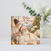 Relax & Be Merry | Kerstkaart met Kerstman die een (Staand voorkant)
