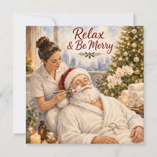 Relax & Be Merry | Kerstkaart met Kerstman die een (Voorkant)