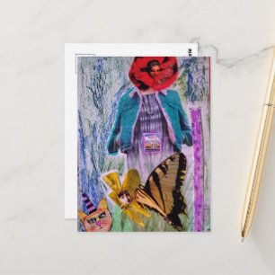 Relax Bloemige Vrouw Vlinder Mixed Media Collage Briefkaart