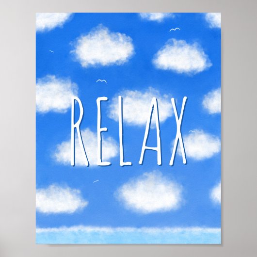 Relax - Blue Sky Zee Clouds Inspirerend Seascape Poster (Voorkant)