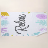 Relax Borstel Schrift | Tropische Strand Handdoek (Voorkant)