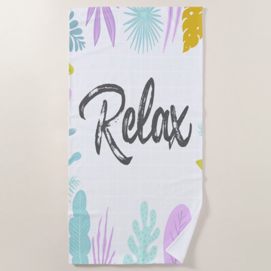 Relax Borstel Schrift | Tropische Strand Handdoek (Voorkant)