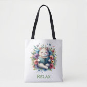 “Relax” cat reading tote bag (Voorkant)