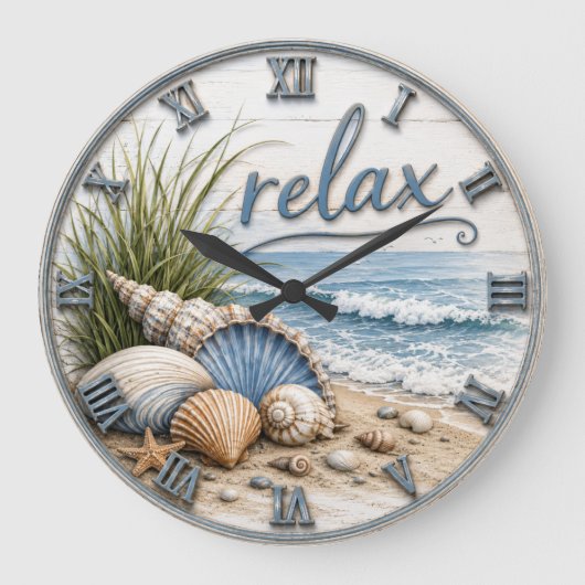 Relax Coastal Beach Ocean Beach House Decor Grote Klok (Voorkant)