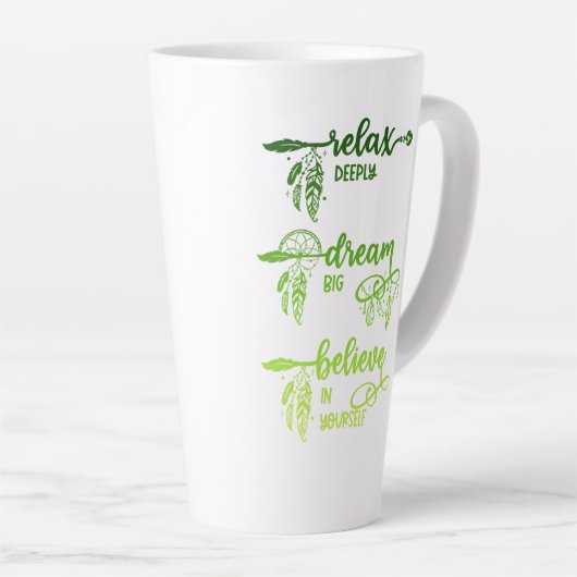 Relax, Dream, geloof, Green Ombre Boho Latte Mok (Rechterhoek)