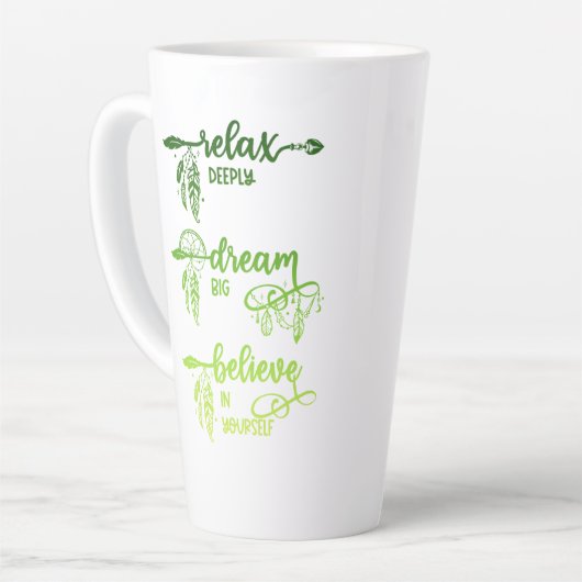 Relax, Dream, geloof, Green Ombre Boho Latte Mok (Linkerhoek)