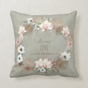 Relax Dream Love Floral Seaside Beach Palm Sage Kussen