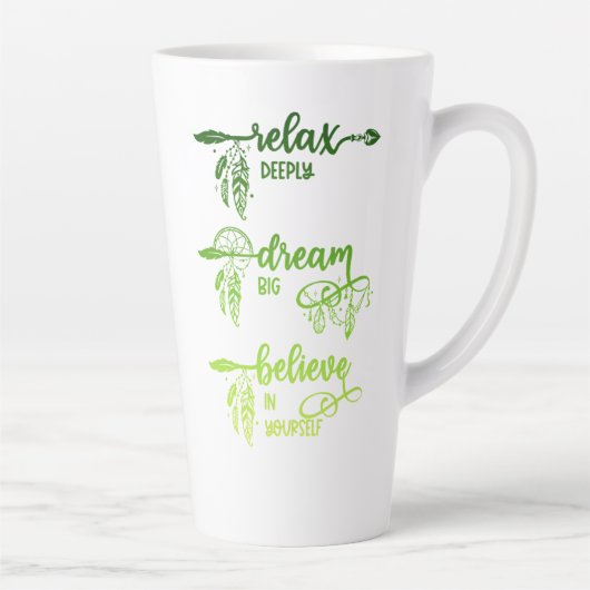 Relax, droom, geloof, groene ombre boho latte mok (Rechts)