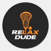 Relax Dude Lacrosse Lax Stick V6 Sinaasappel Ronde Sticker (Voorkant)