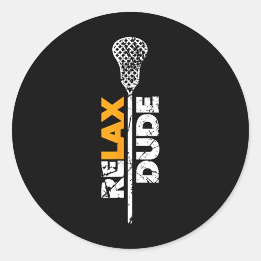Relax Dude Lacrosse Stick Sinaasappel Accent Ronde Sticker (Voorkant)