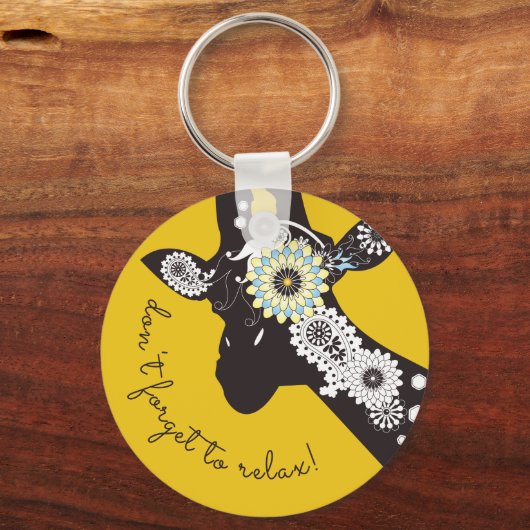 Relax - Gele Funky Cool Giraffe Sleutelhanger (Voorkant)