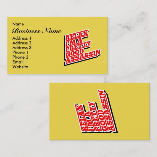 Relax, ik ben een  goede huurmoordenaar visitekaartje (Voorkant / Achterkant)