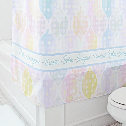 Relax Imagine Dream Polka Dot Ogee Roze Blauw Geel Douchegordijn