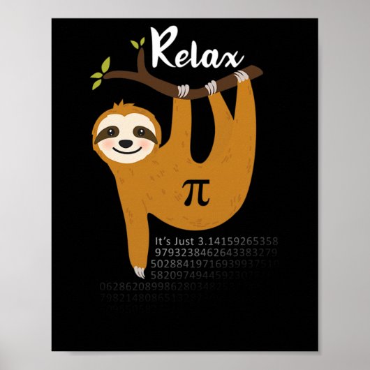 Relax It's Just Pi 3.14 Funny Sloth Pi Day Wiskund Poster (Voorkant)