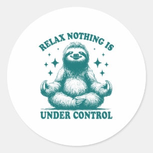 Relax Niets is onder controle Luiaard Yoga Ronde Sticker
