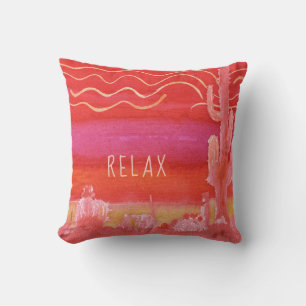 Relax Pink Bohemian BOHO Desert Cactus Waterverf Kussen