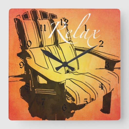 Relax Red Oranje Adirondack-stoel Zomerbus Vierkante Klok (Voorkant)