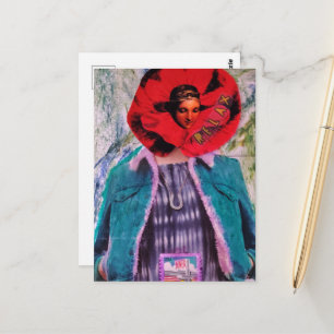Relax Rode Bloemige Vrouw Mixed Media Collage Briefkaart