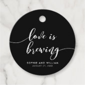 Relax Script Love is Brewing Aangepaste Kleur Trou Bedankjes Labels (Voorkant)