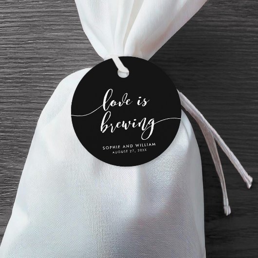 Relax Script Love is Brewing Aangepaste Kleur Trou Bedankjes Labels