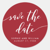 Relax Script Save the Date Bewerkbare Kleur Ronde Sticker (Voorkant)