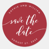 Relax Script Save the Date Bewerkbare Kleur Ronde Sticker (Voorkant)