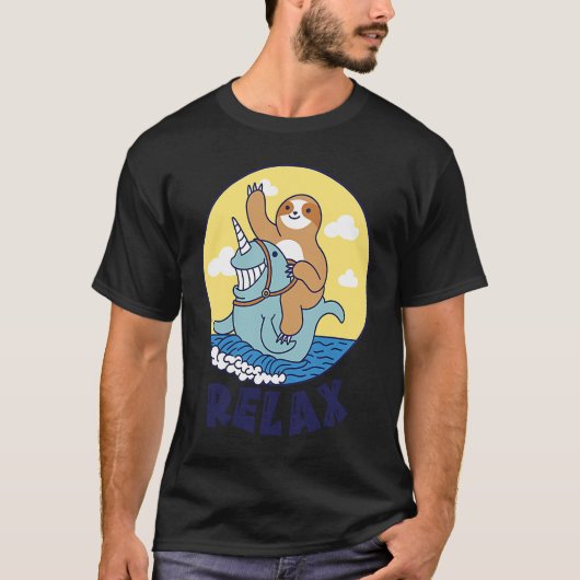 Relax Sloth riding a narwhal Cute Ocean Creature S T-shirt (Voorkant)
