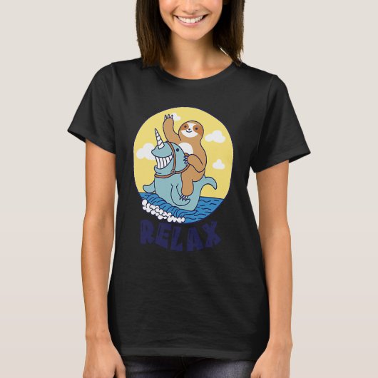 Relax Sloth riding a narwhal Cute Ocean Creature S T-shirt (Voorkant)