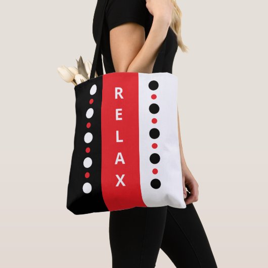 Relax stippen strepen zwart wit & rood tote bag (Dichtbij)