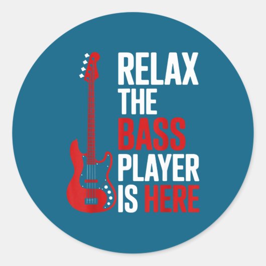 Relax The B Player Is Here Retro Guitar Musician F Ronde Sticker (Voorkant)