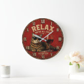 Relax We're All Crazy Funny Cat and Wine Grote Klok (Huis)