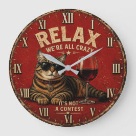 Relax We're All Crazy Funny Cat and Wine Grote Klok